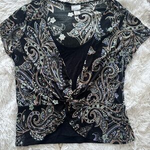Jaclyn Smith Paisley Print Blouse Black and Cream Paisley Stretch Top XL